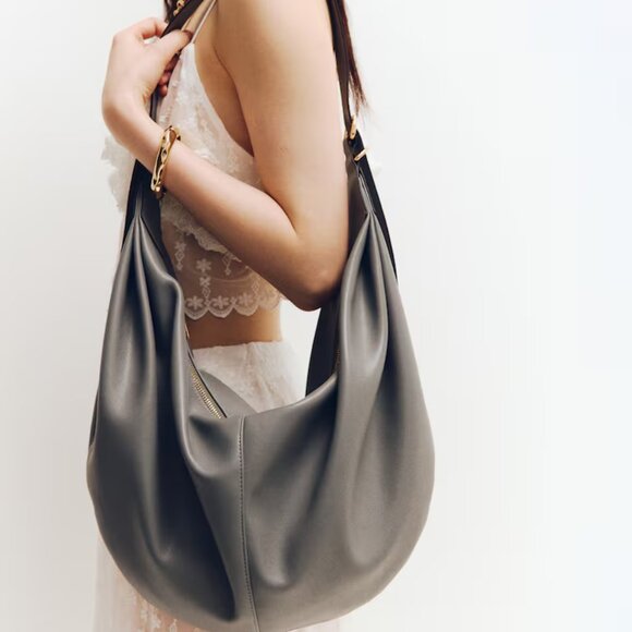 Oversized Gray Slouchy Rounded Shoulder / Crossbody Bag, H&M, NWT - Picture 5 of 6